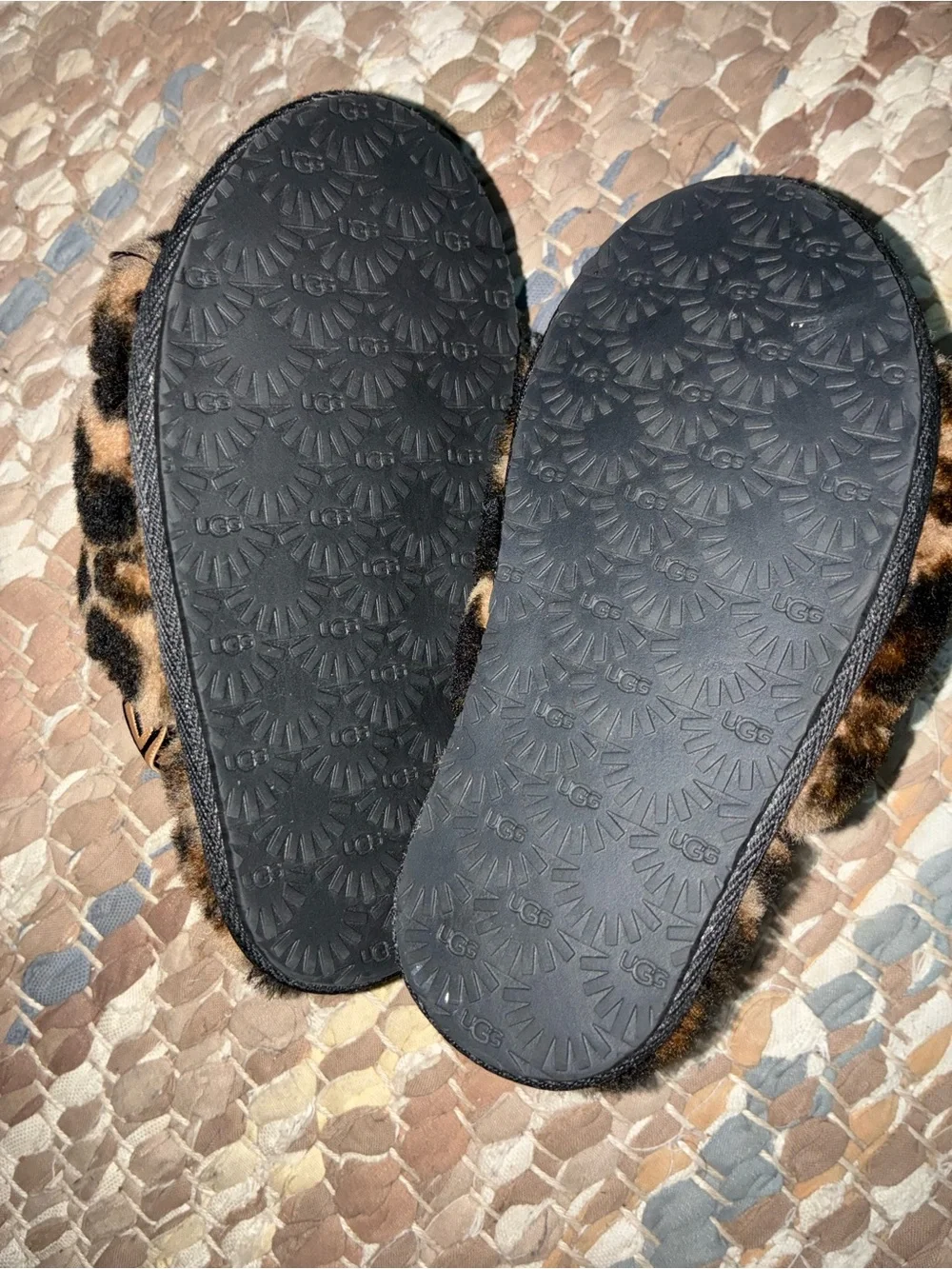 UGG Kids Leopard Faux Fur Slide Sandals - Brown & Black